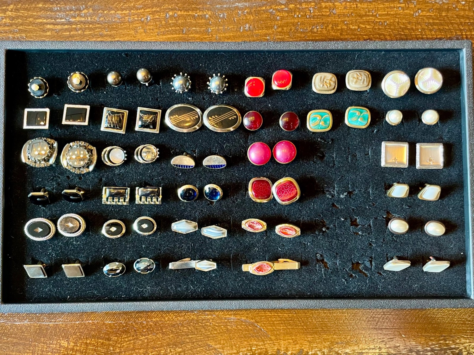 Vintage 30 Cufflink Lot Various Colored Glass MCM