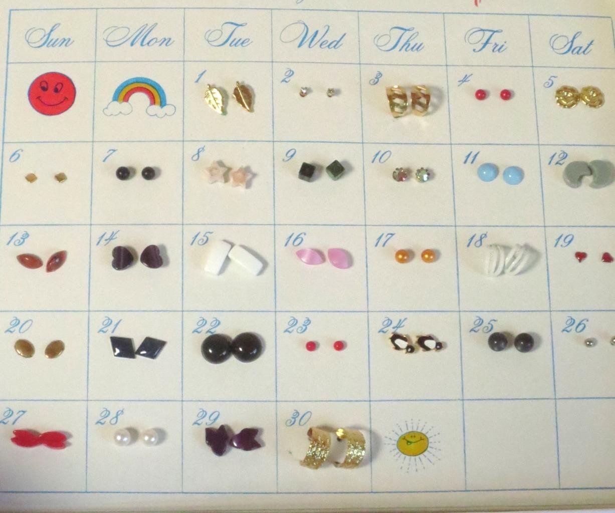 Vtg “Earrings For the Month” 30 Days of Pierced Earrings in Box -14 boxes avail.