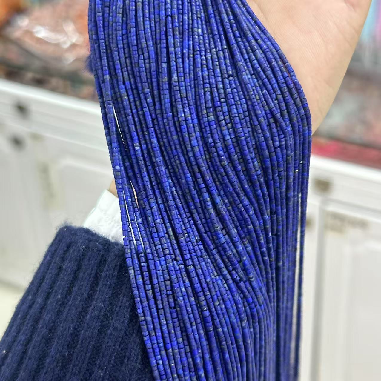 1mm Natural Afghan Lapis Lazuli Tiny Tube Heishi Spacer Beads for Jewelry Making