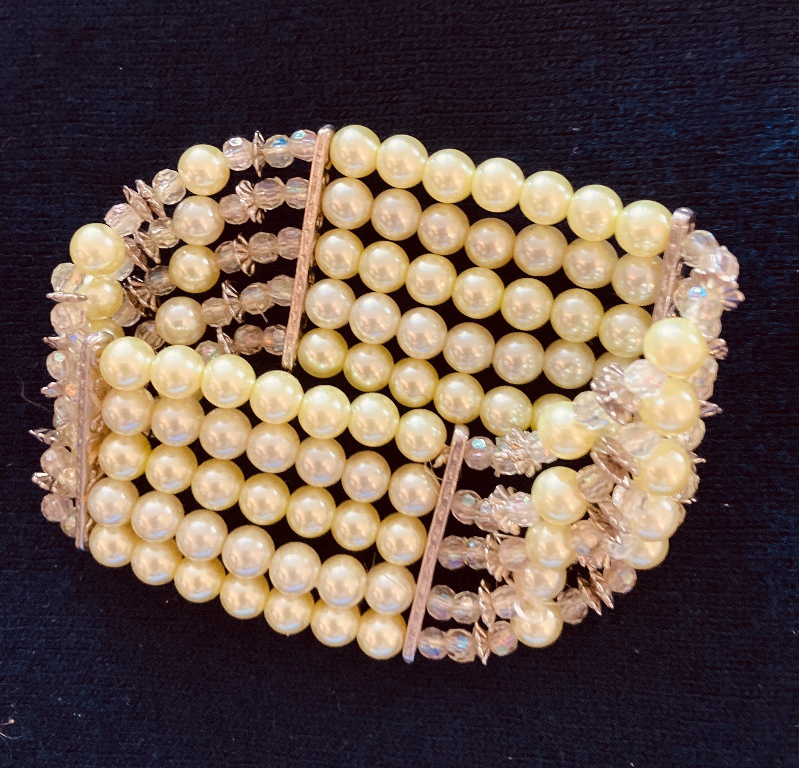 Expandable White Multistrand Pearl Cuff Bracelet Vintage Antique Estate Costume