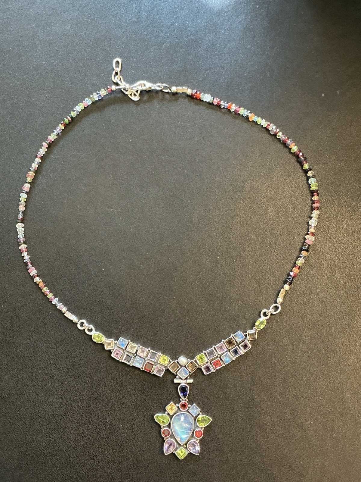 Sterling Silver 925 Necklace And Earrings W/Multi-Colored Stones
