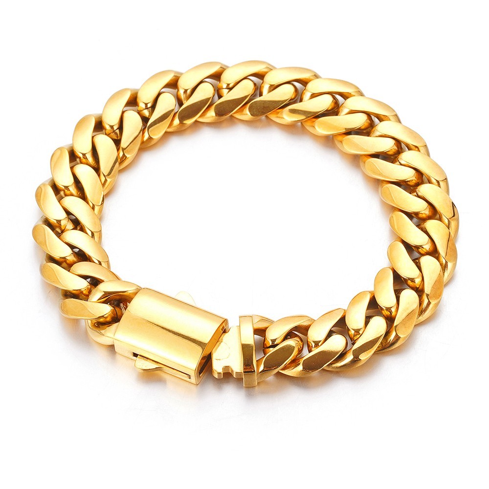6-14mm Gold Stainless Steel Curb Cuban Link Chain Bracelet 7inch-11inch for Men