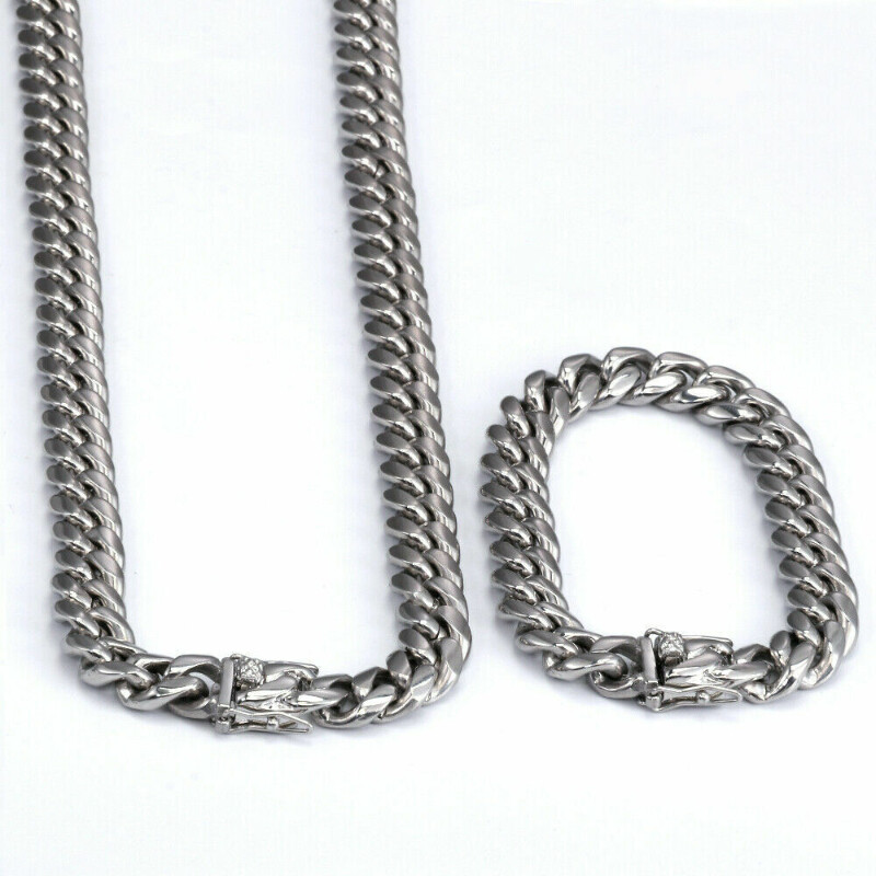 Heavy Stainless Steel Men’s Miami Cuban Link Chain Bracelet 8mm-14mm Necklace