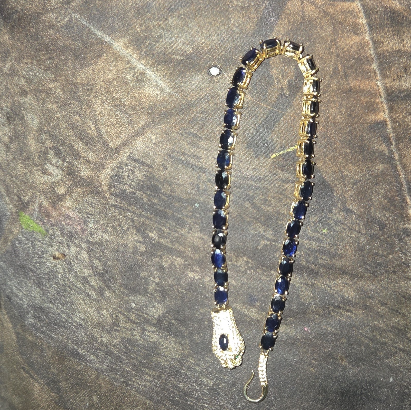 Natural blue sapphire Gemstone 925 Sterling Silver Tennis Cobra Bracelet