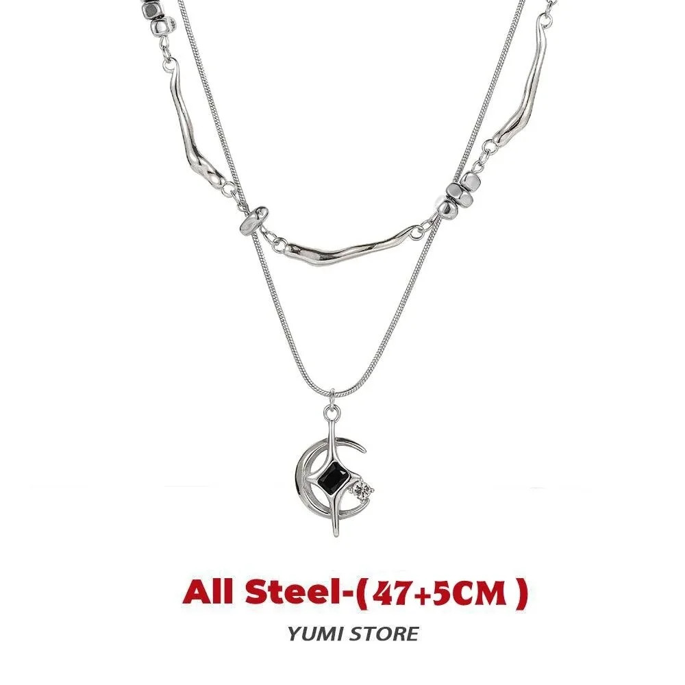 Hip Hop Star Moon Pendant Necklace For Man Woman Titanium Steel Non-Fading Clavi