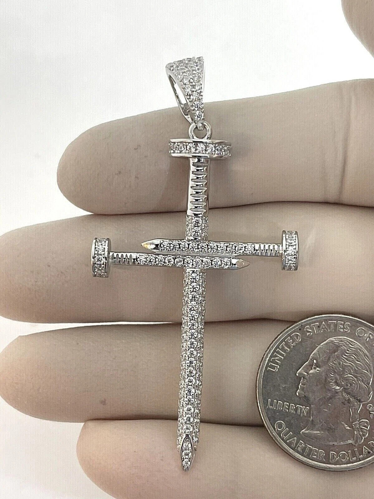 Men’s Iced Out Nail Cross Pendant In 14K White Gold Plated VVSI Real Moissanite