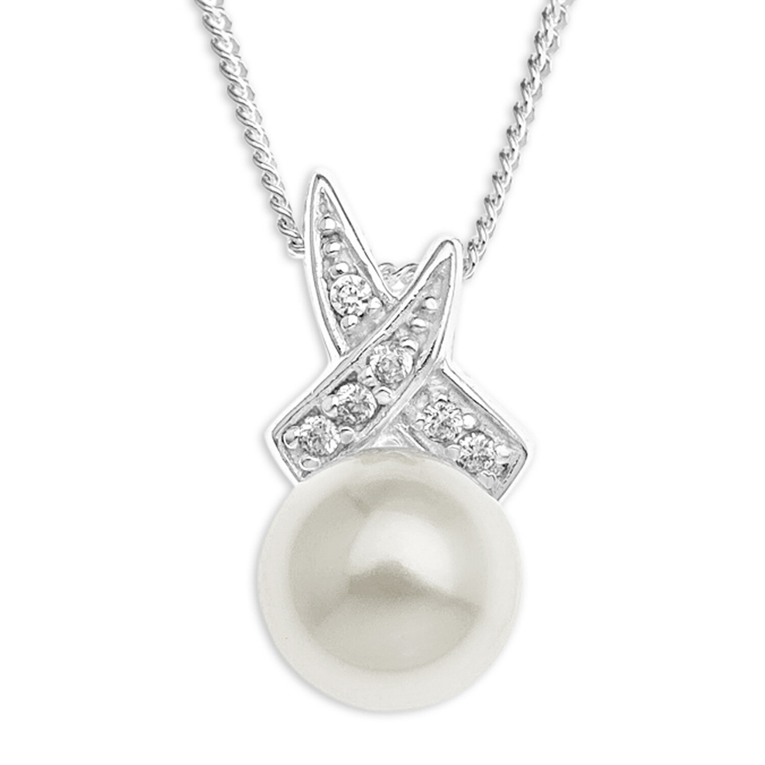 Fresh water Pearl 925 Sterling Silver Pendent female Necklace CZ Italian Chain