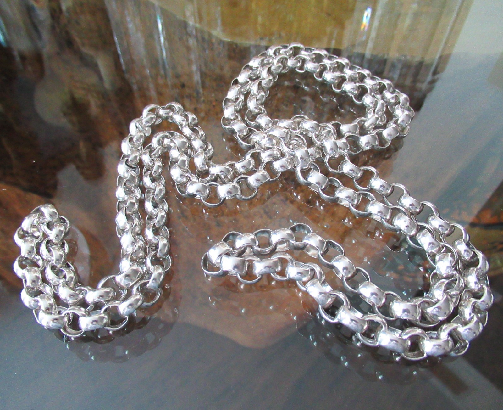 Vintage Sterling Silver Belcher Chain 50″ Continuous Necklace 105 Grams 925