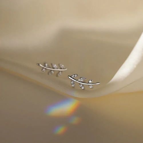 925 Sterling Silver Tiny Leaves Olive Leaf Dainty Minimalist Women Stud Earrings