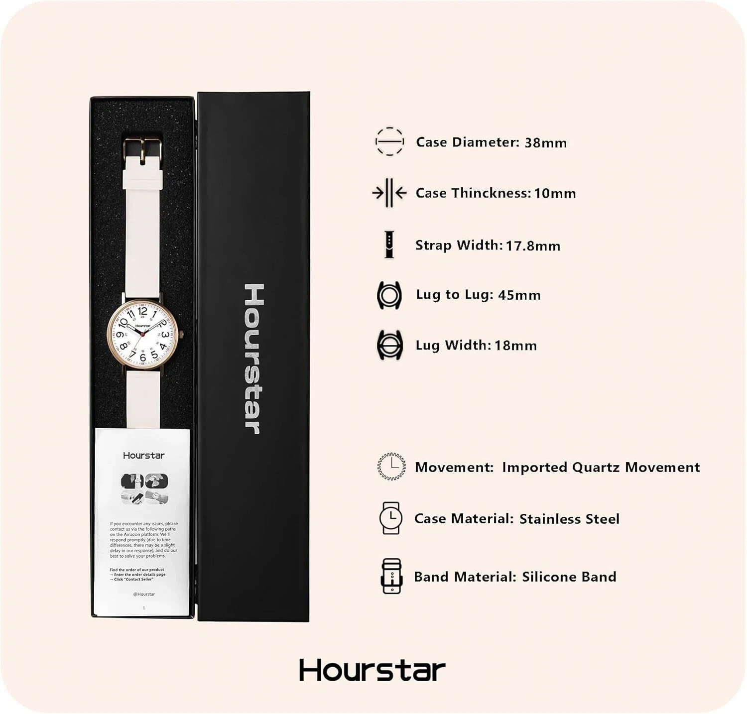 Women’s Analog Nurse Watch with Second Hand for Nursing, 12/24 Time, Silicone Ba