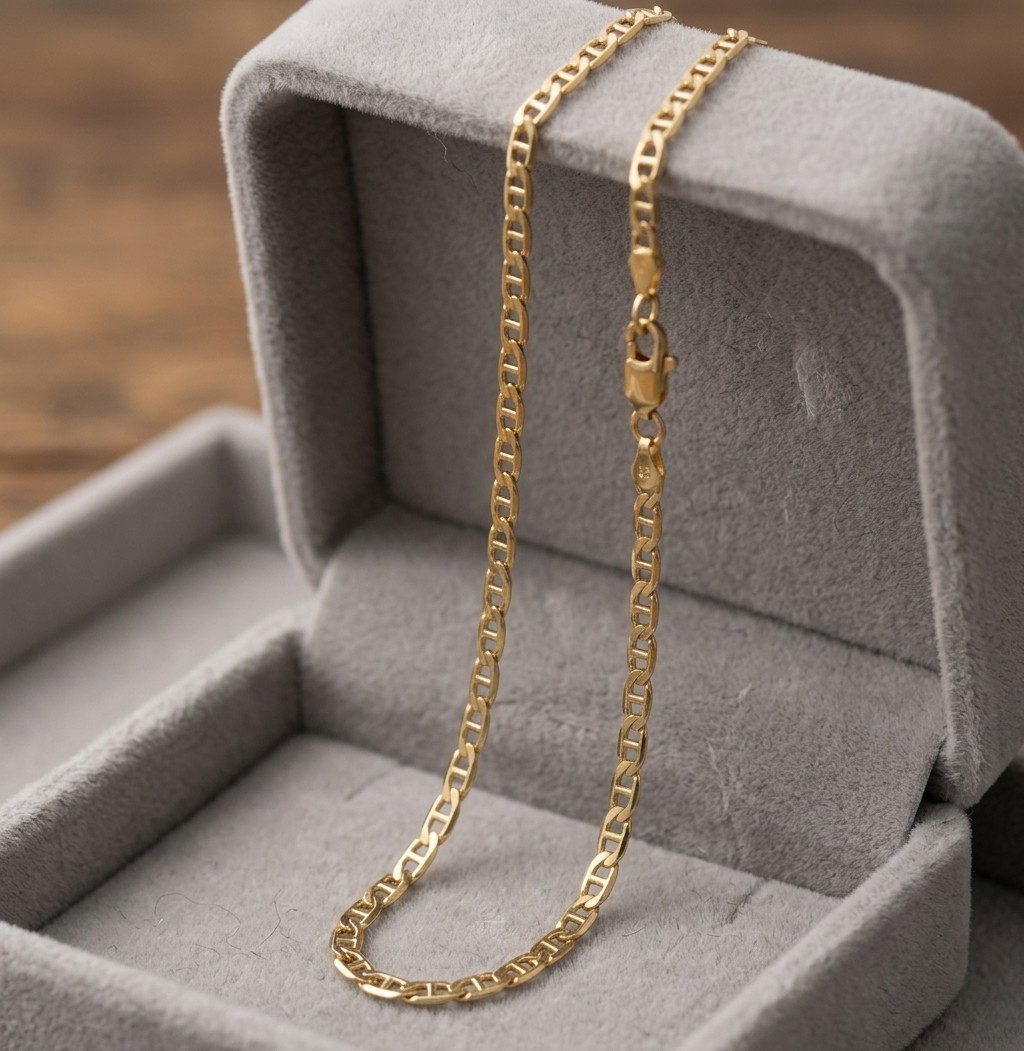10″ Italian Solid Mariner Ankle Bracelet Anklet 14K Yellow Gold Plated Silver