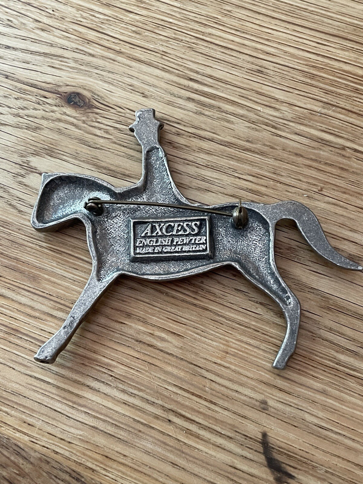 Axcess Vintage English Pewter Great Britain Signed Horse Rider Brooch 80s 3”