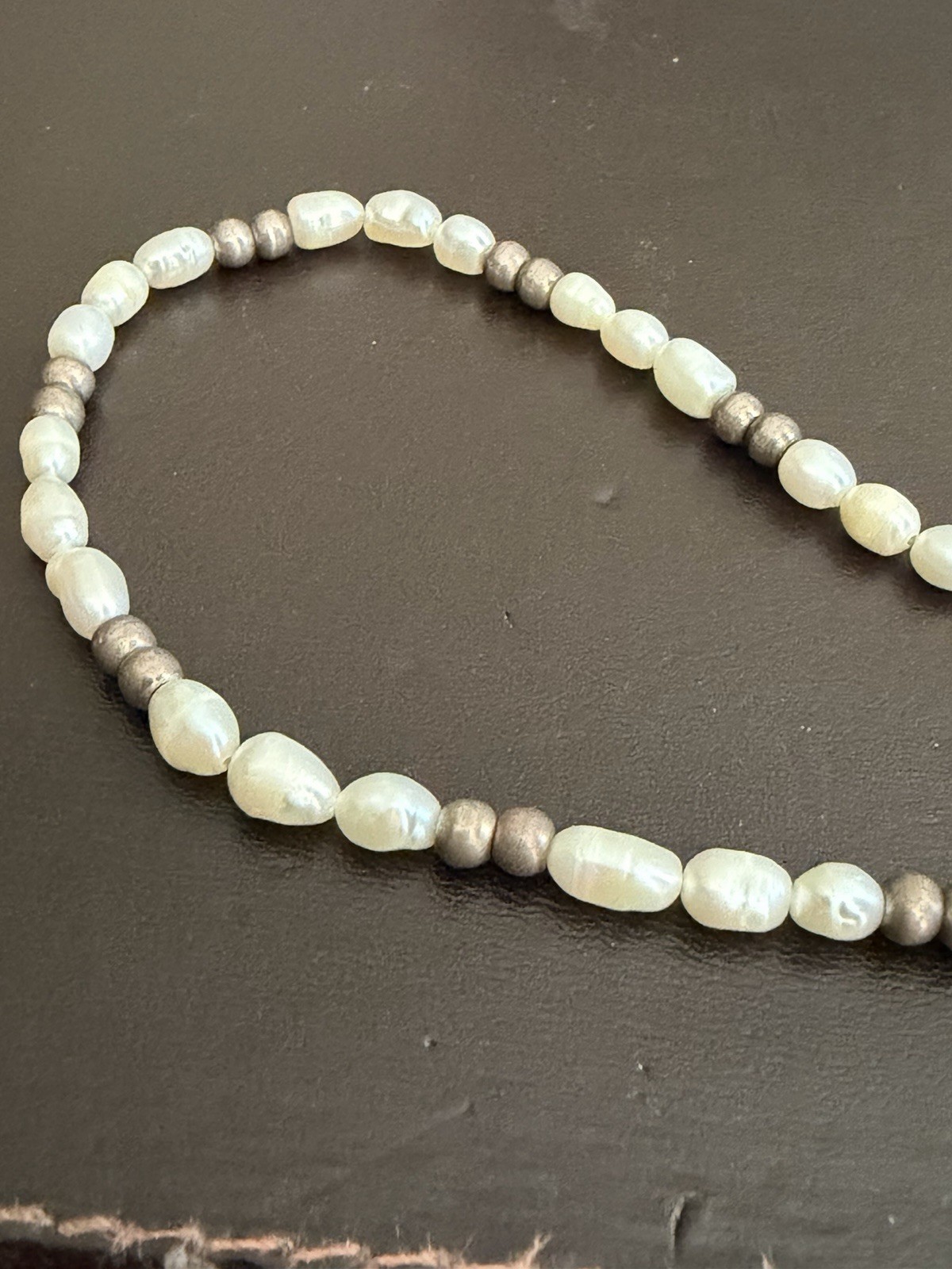 Sterling Silver 925 White Pearl Beaded Necklace 16”, Toggle Clasp, Signed