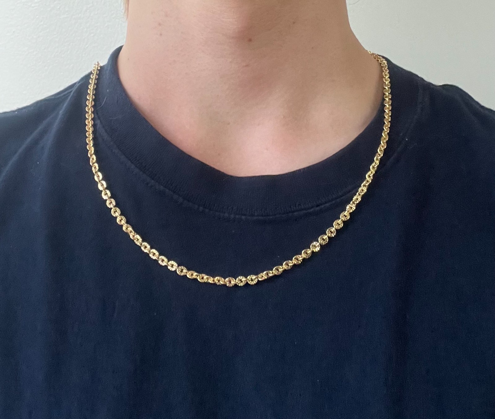 Real Genuine Solid 1/20 14K Yellow Gold Textured Circular Chain Necklace-4mmGift