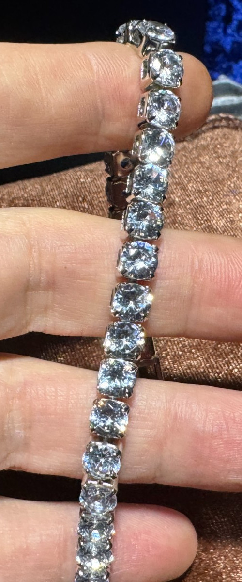 Synthetic Cubic Zirconia Bracelet 7.5″ 6 Mm White Stones White Gold Plated