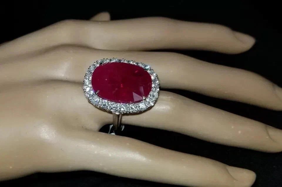 10.00 Ct Cushion Cut Natural Ruby Diamond Ring 925 Sterling Silver