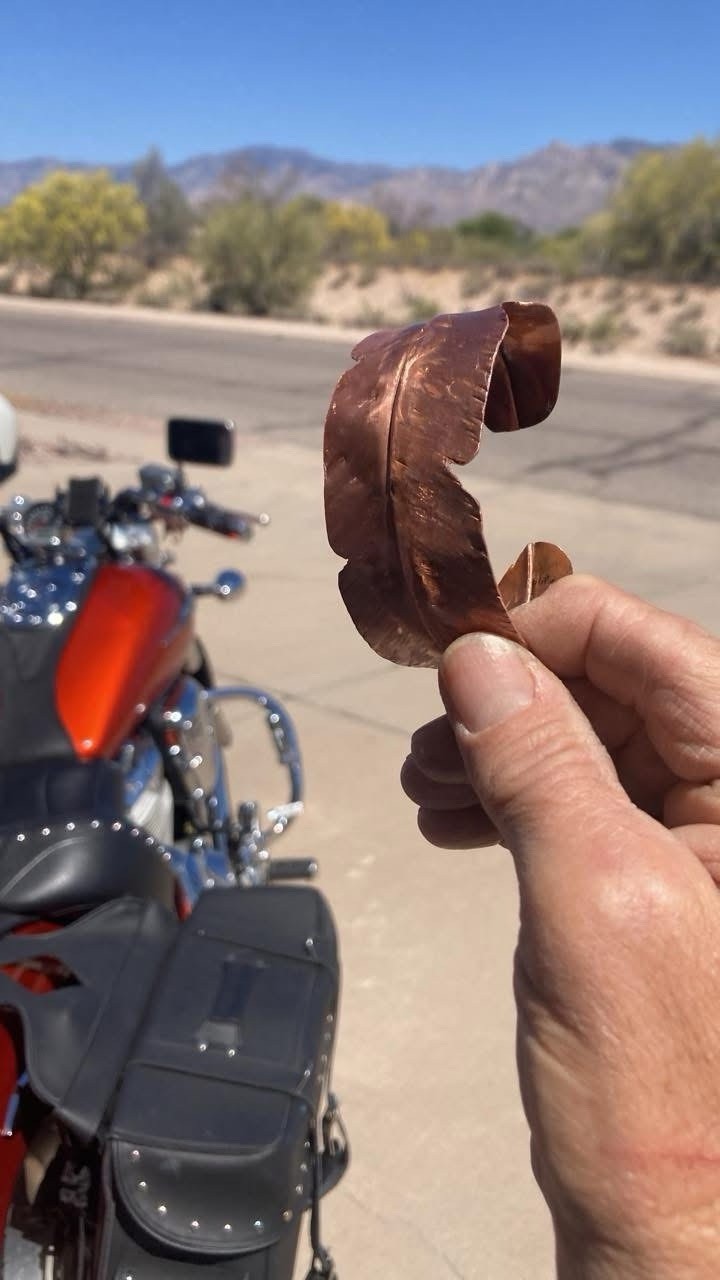 Wide Handcrafted Copper Cuff Bracelet Feather Design Unisex Adults 7 inch
