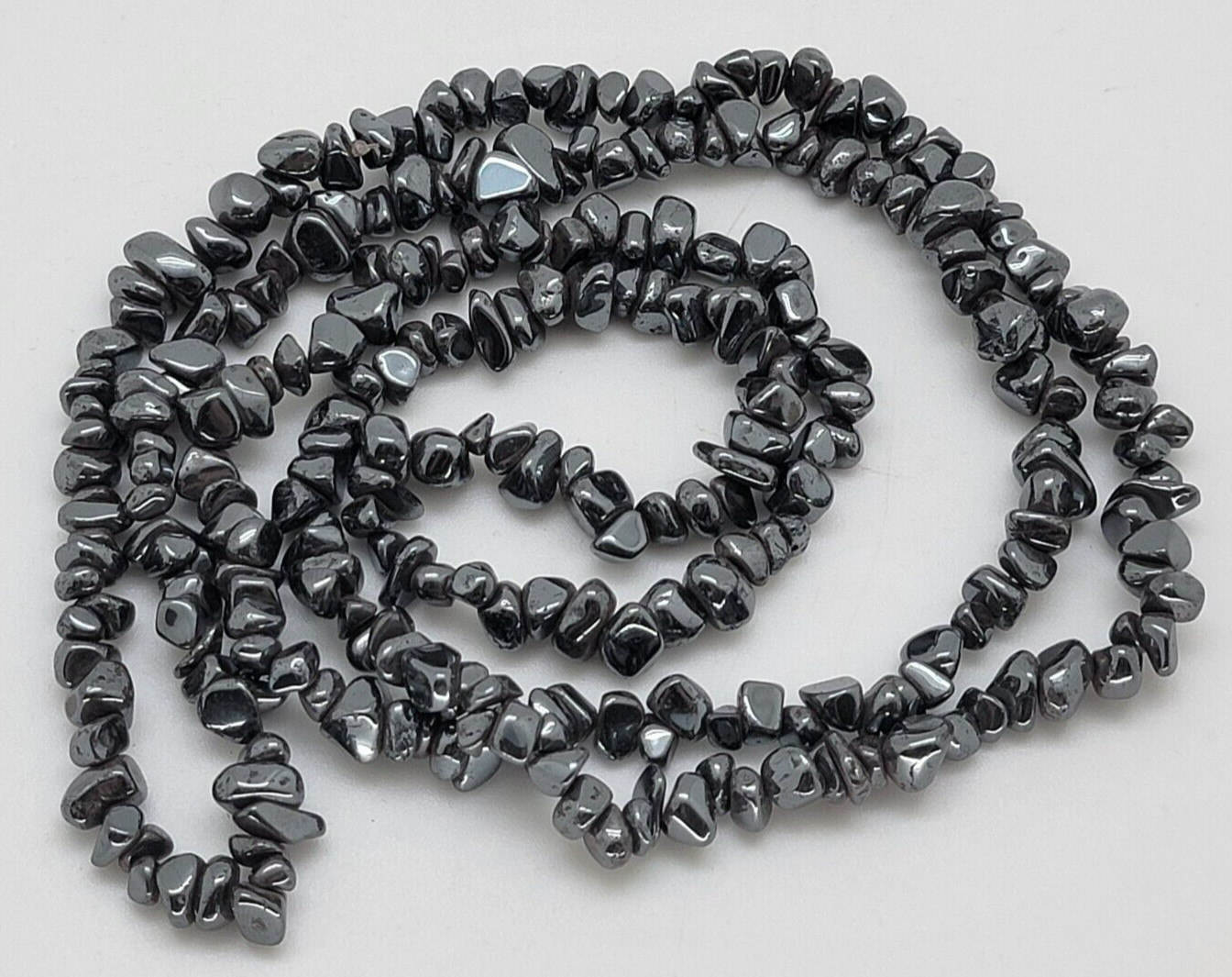 Hematite Chip Bead Necklace about 32” long