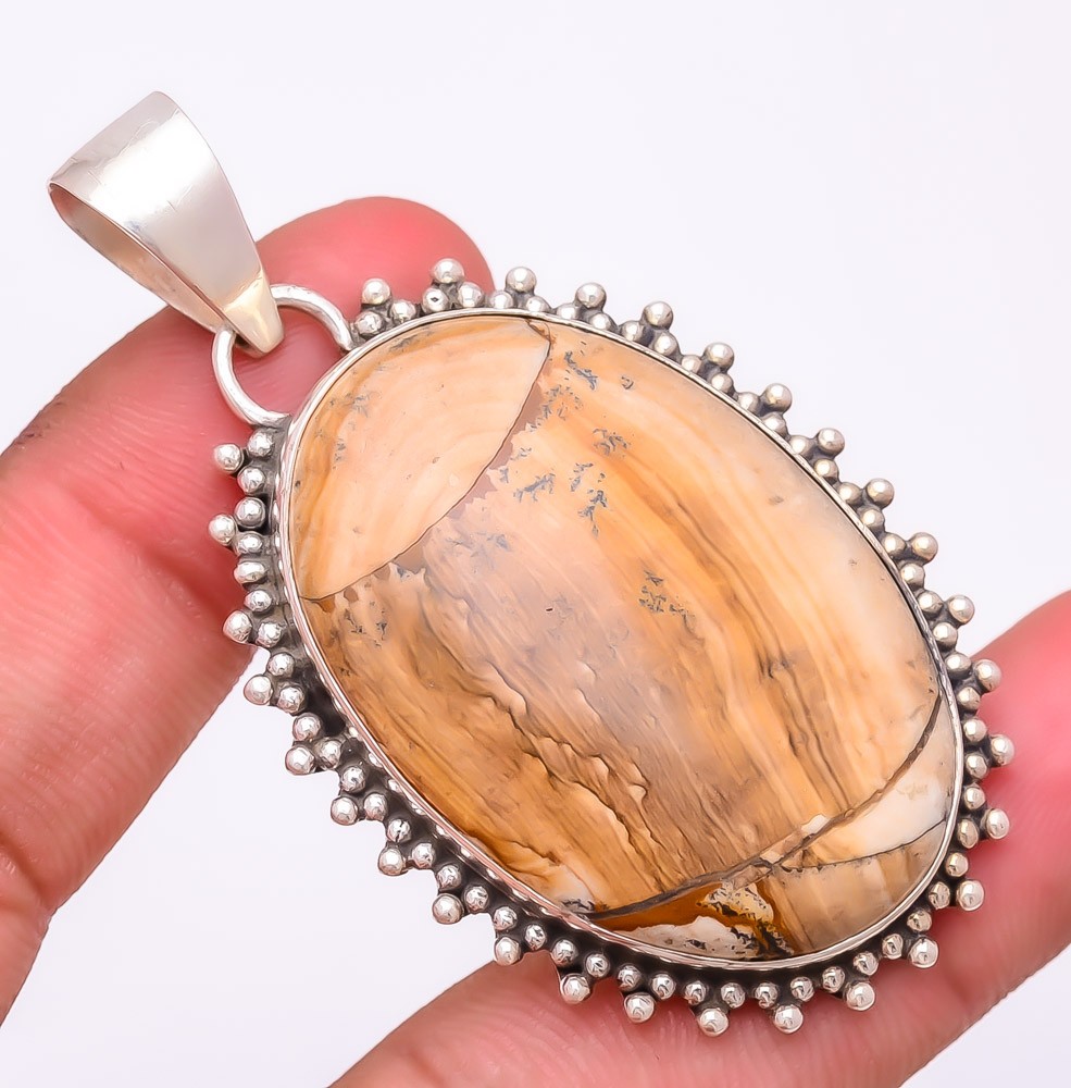 Natural Picture Jasper Gemstone 925 Silver Plated Jewelry Pendant 2.5″ F259