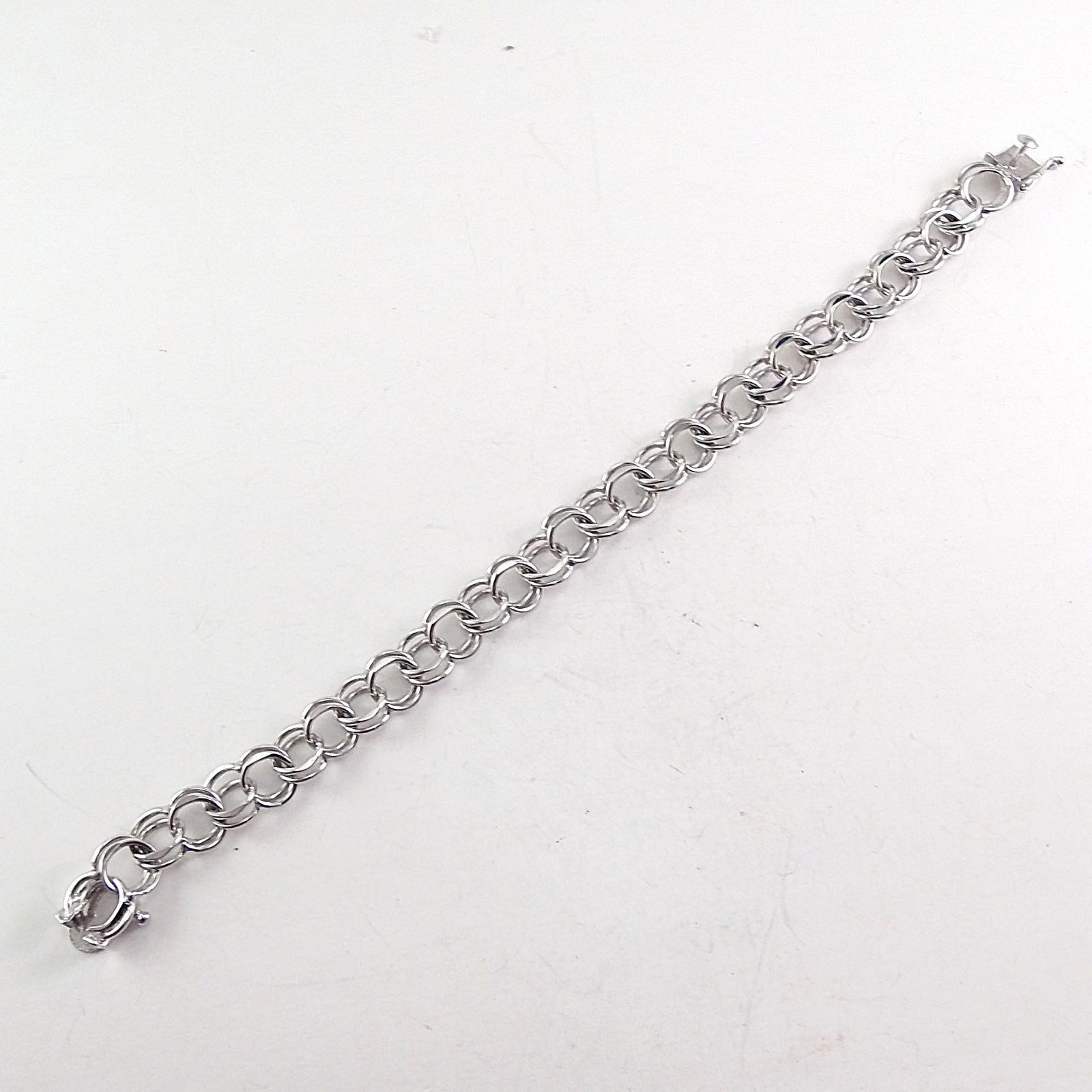 925 Sterling Silver Double Curb Link Charm Starter Bracelet 8.8 mm 7” 13.7 gram
