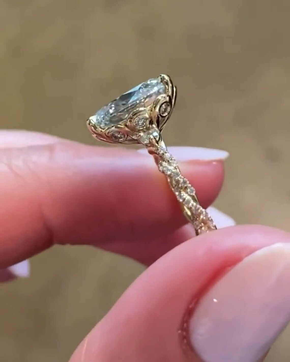 2.5CT Oval Cut Twisted Moissanite Engagement Ring 14K Yellow Gold Plated For Her