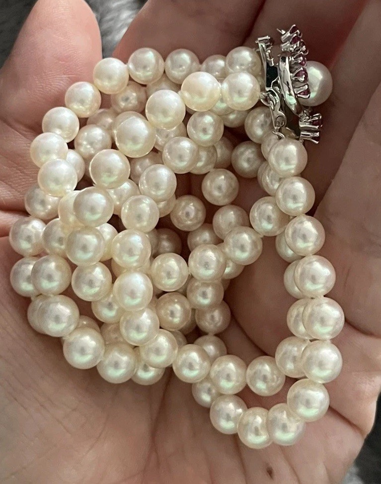 TASAKI Akoya Pearl Double-Strand Necklace 14ct White Gold K14WG 6.4-7.1mm 40cm