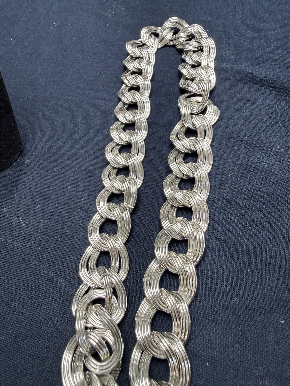Monet Vintage Chunky Double Curb Link Necklace Silver Tone Thick HEAVY 18”
