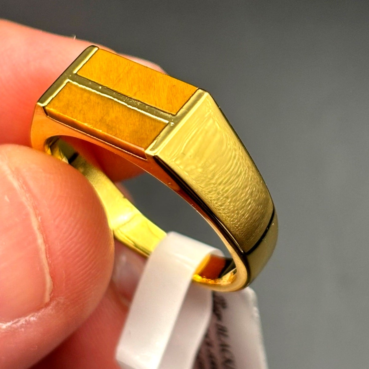 Blackjack BJZ77GTE Men’s Gold Stainless Steel Tiger Eye Bar Ring SZ # 11 NIBWT