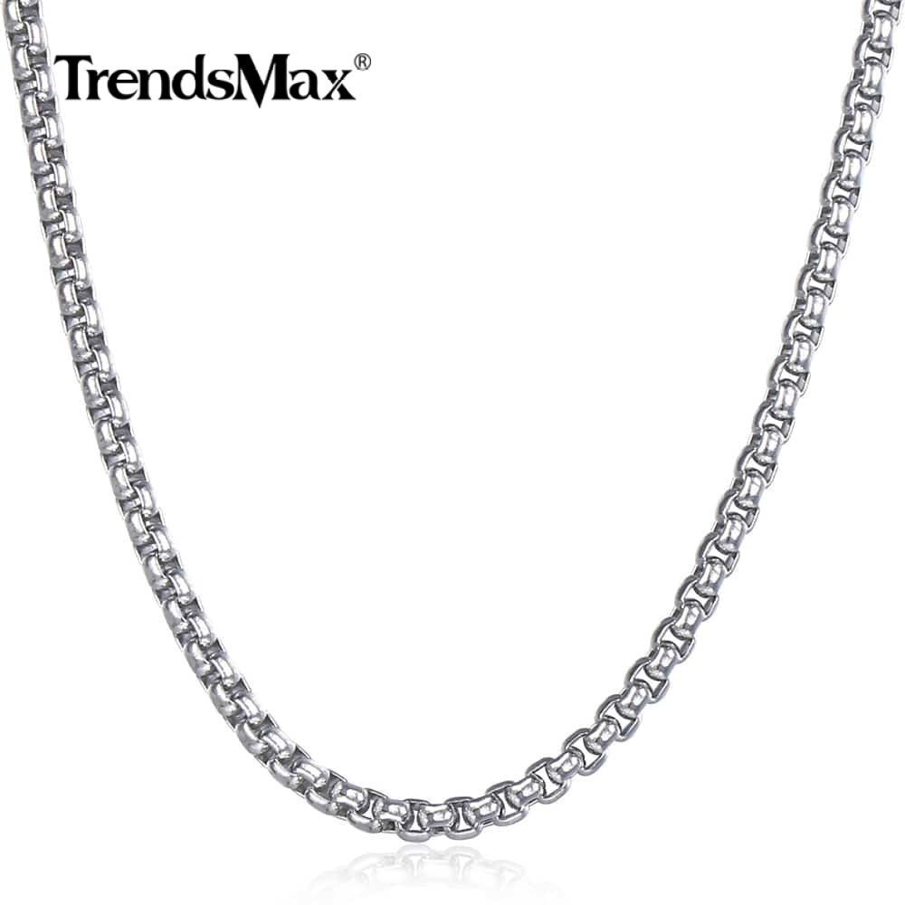 1.5-4mm Silver Tone Stainless Steel Round Box Necklace Men Women Chain 18-28″