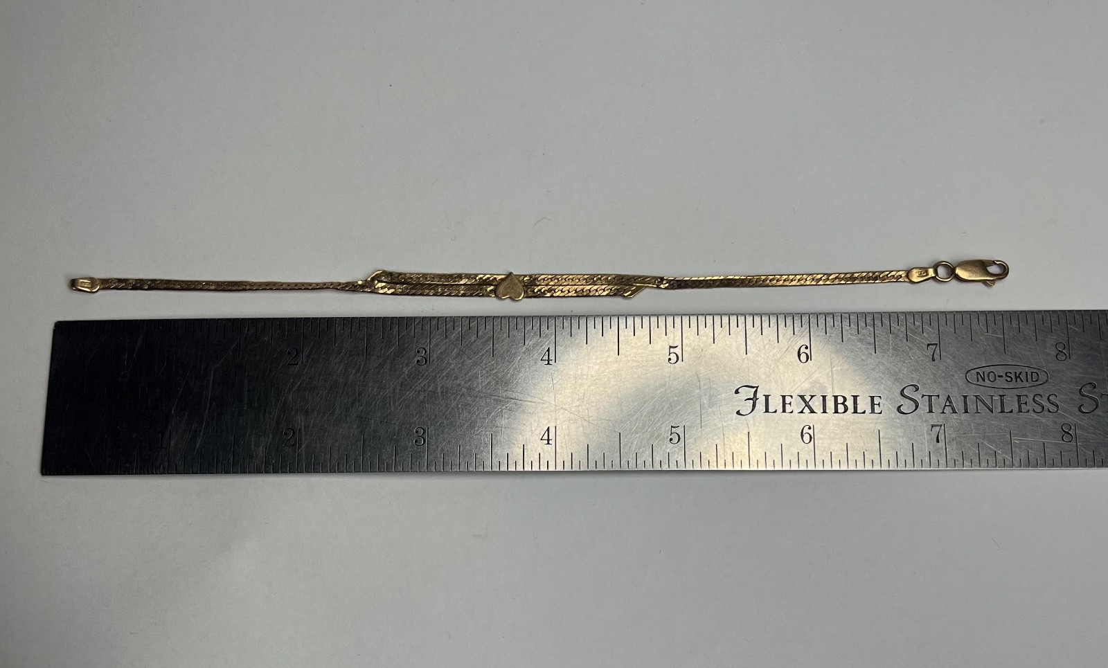 Vintage 14k Solid Yellow Gold Double Herringbone Heart Bracelet 7.5″ 3.88g