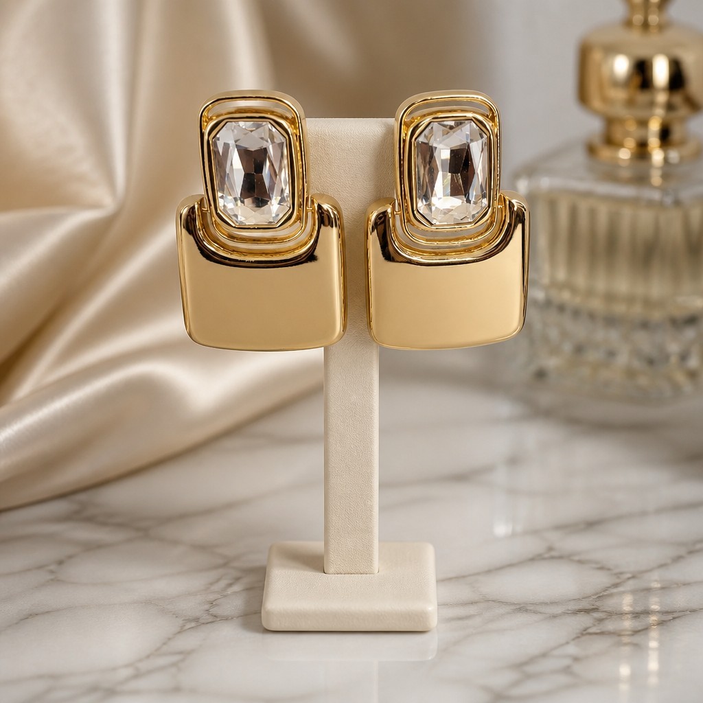 Modern Geometric Statement EarringsBold Golden Dangle Statement Piece