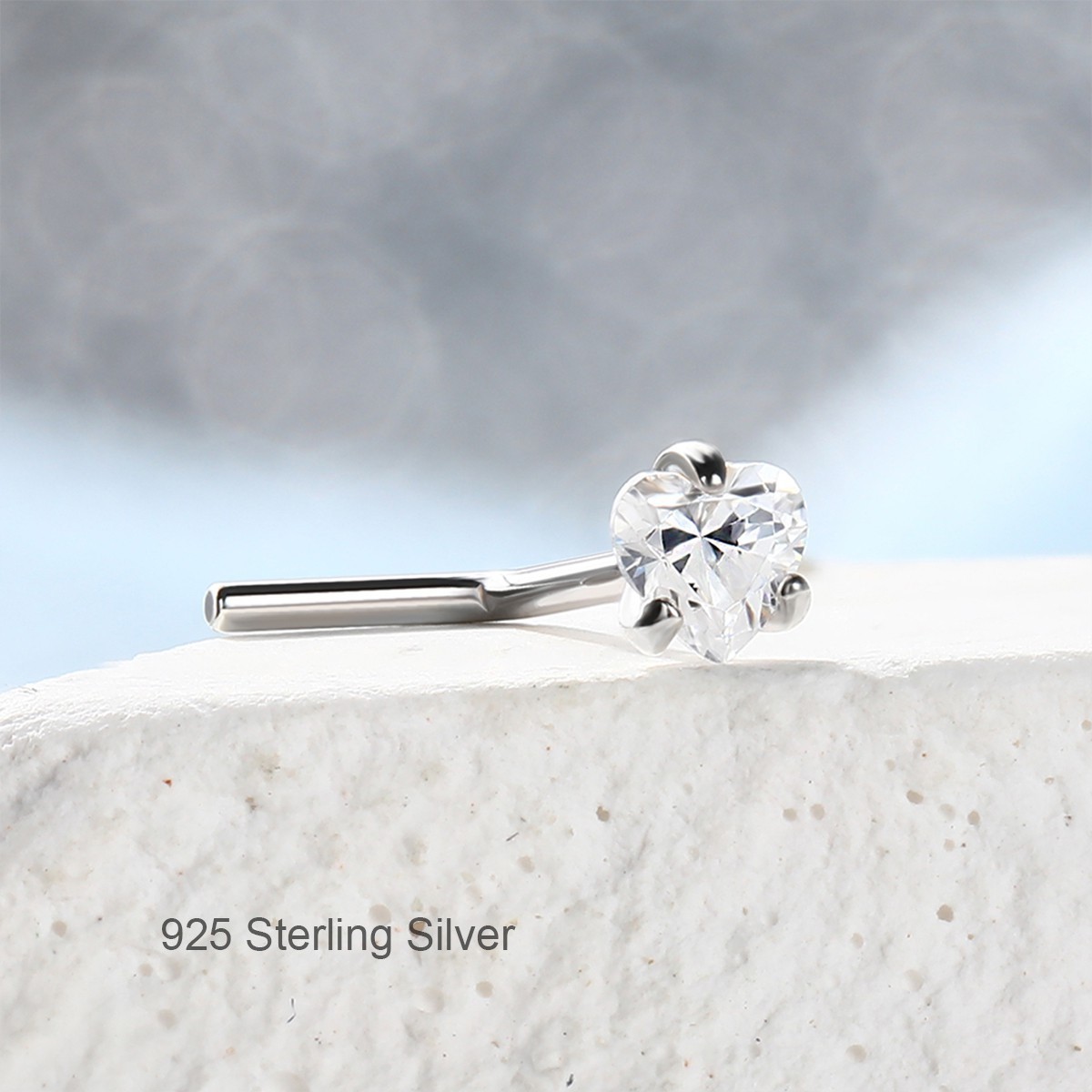 0.1ct Diamond 925 Sterling Silver Heart L-Shape Nose Stud