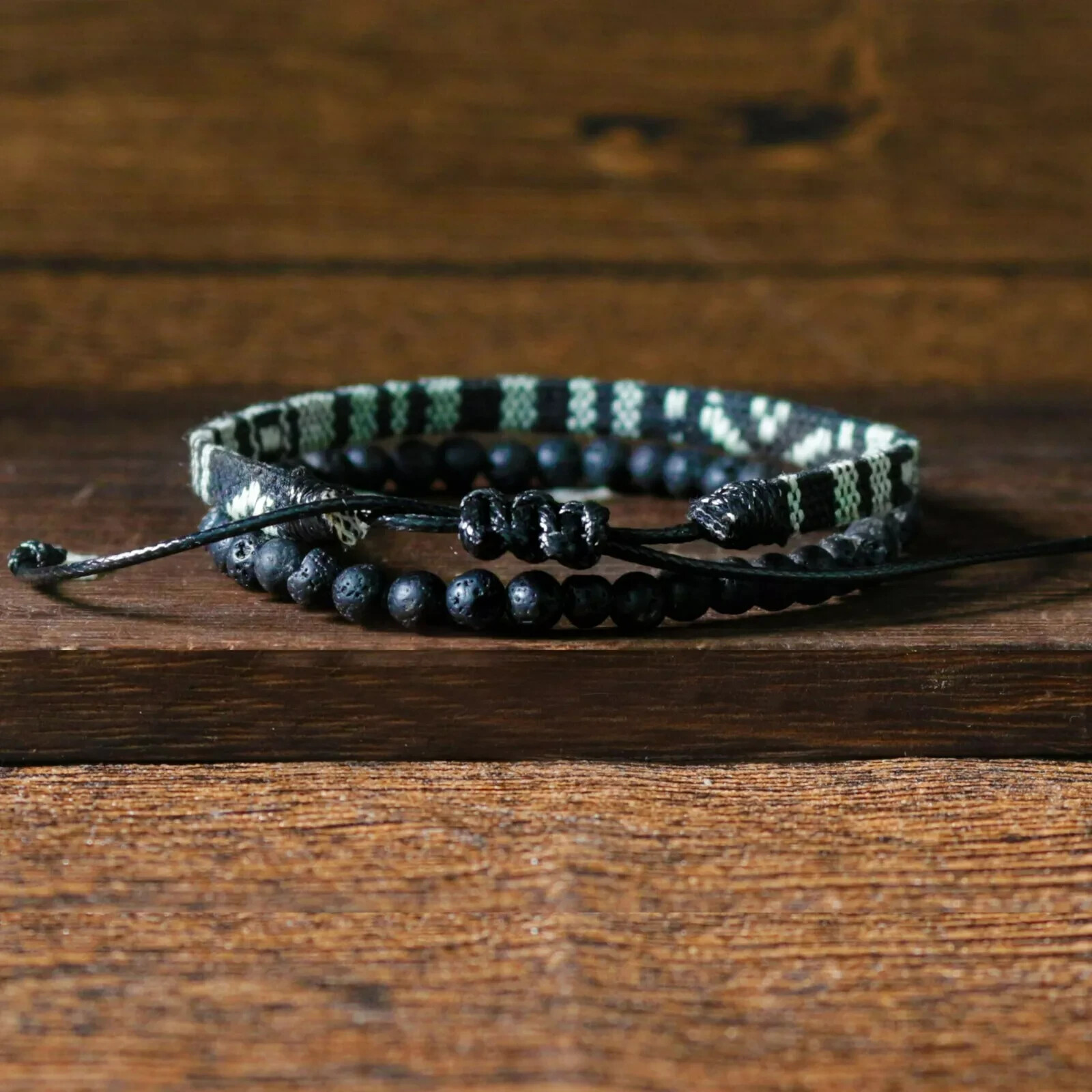 Lava Beads Handwoven Friendship Bracelet Boho Surf Bracelet for Men and Women
