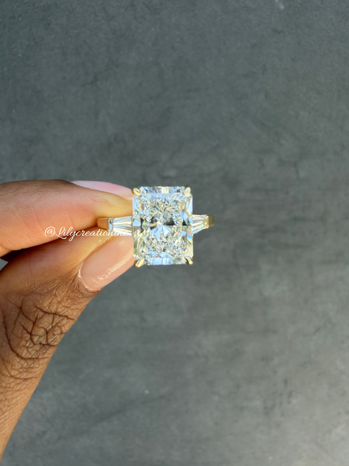 3Ct Radiant IGI Taper Baguettes Side Stones Lab Grown Engagement Ring Platinum