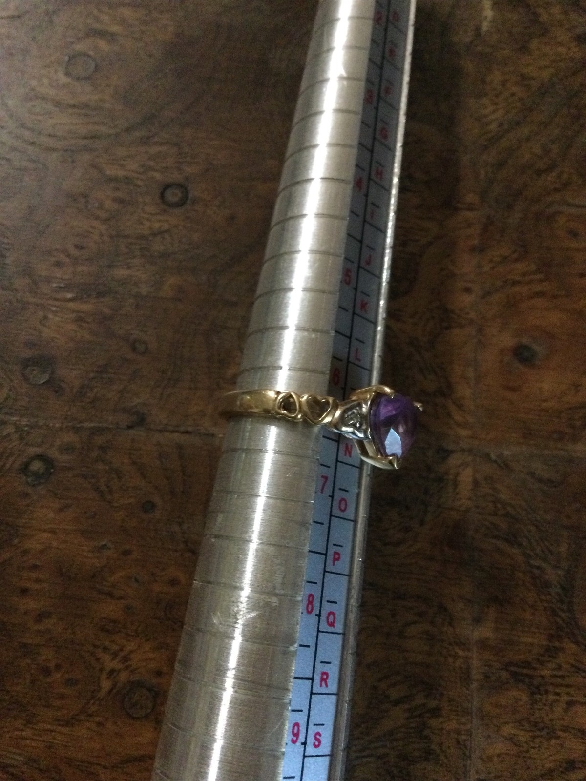 Yellow Gold 10k Purple Amythest Heart W/ Accent Diamond Chips Ring 6.25