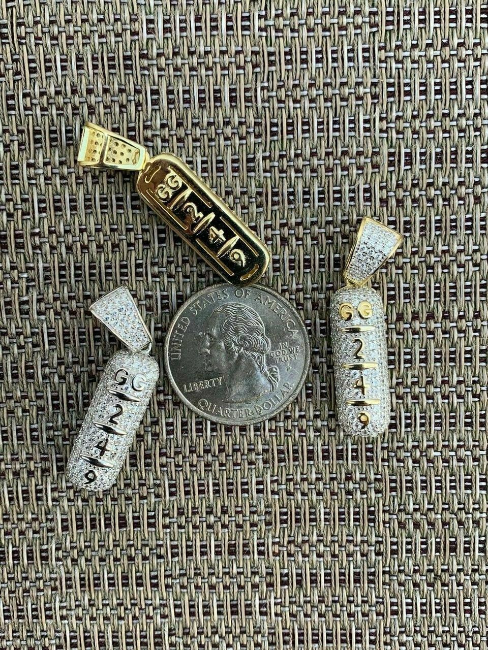 Solid 925 Silver 14k Gold Plated XANAX Pill Bar Pendant Necklace CZ Xan GG 249