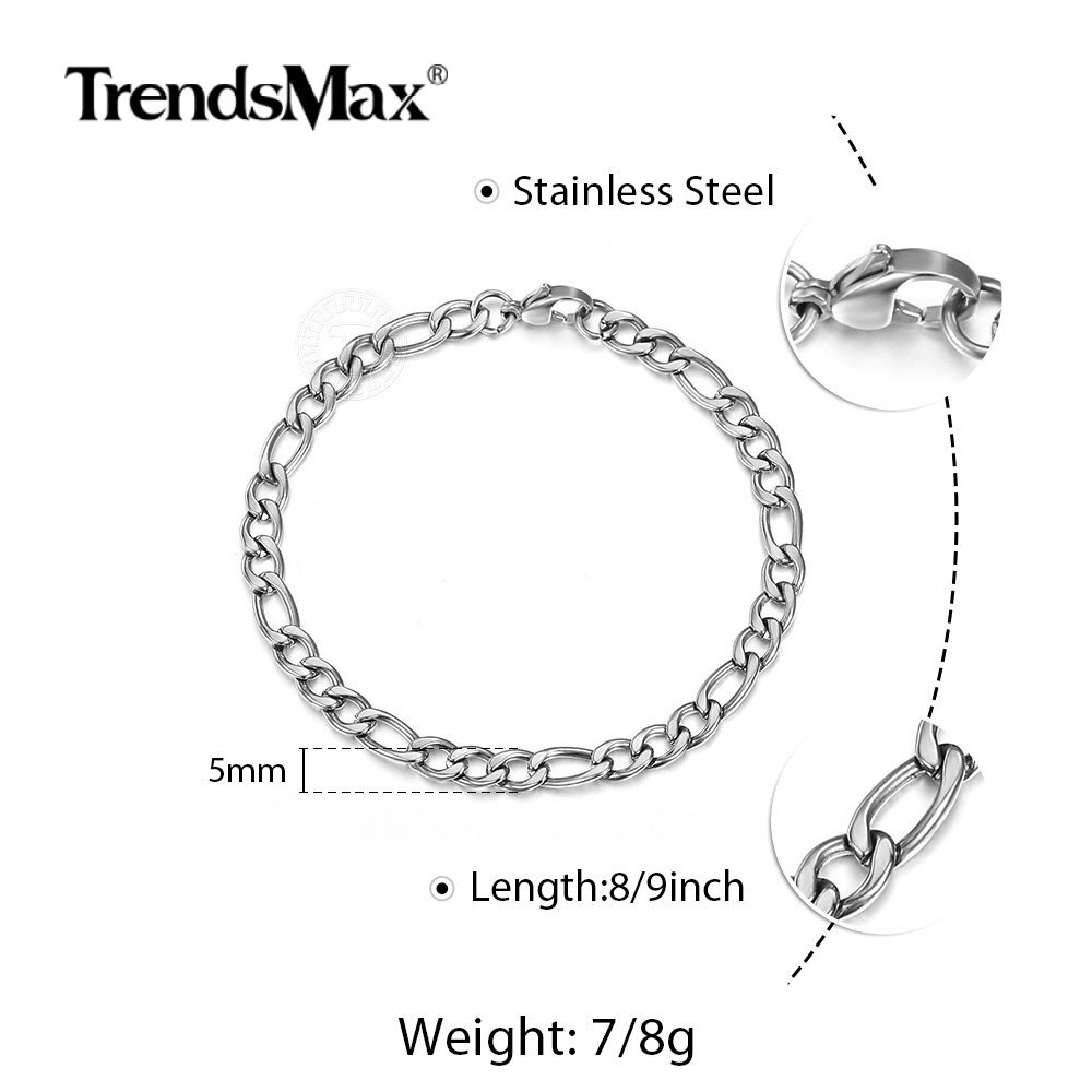3/5/7/9mm Silver/Gold Plated Stainless Steel Figaro Link Chain Bracelet 7-10 in