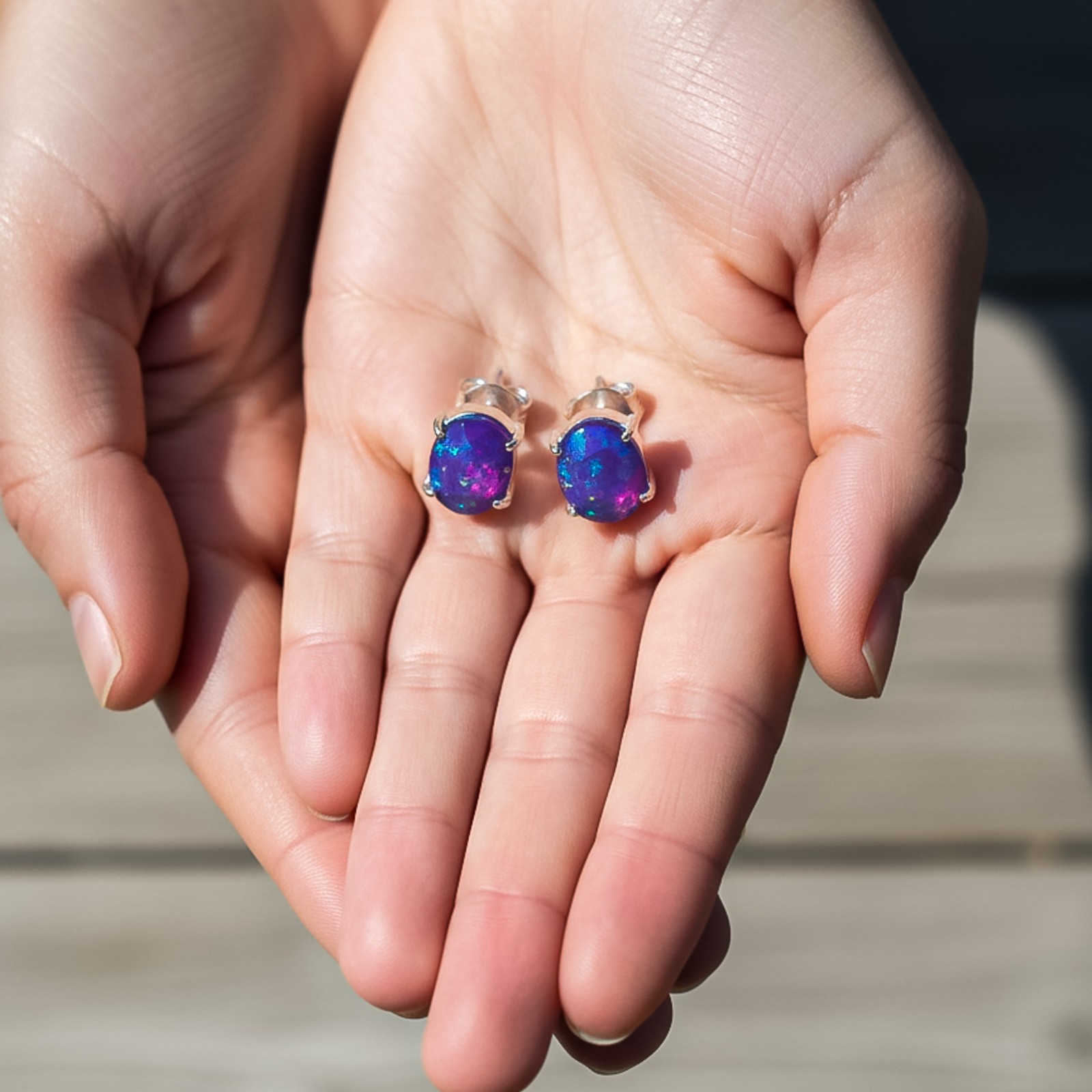 100% Original Fire Opal Oval Gemstone 925 Sterling Silver Women Stud Earrings