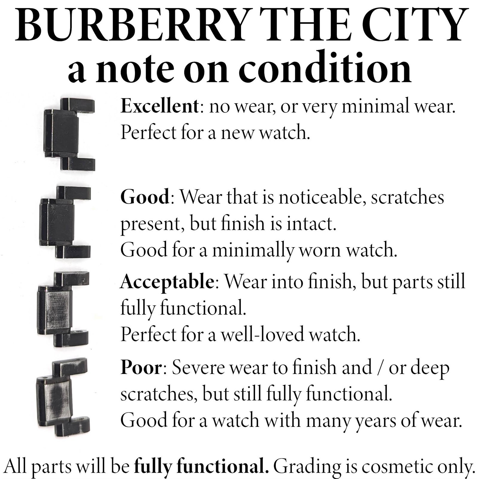 Burberry The City Watch Band Links silver color 42mm 38mm 34mm 26mm Parts Repair