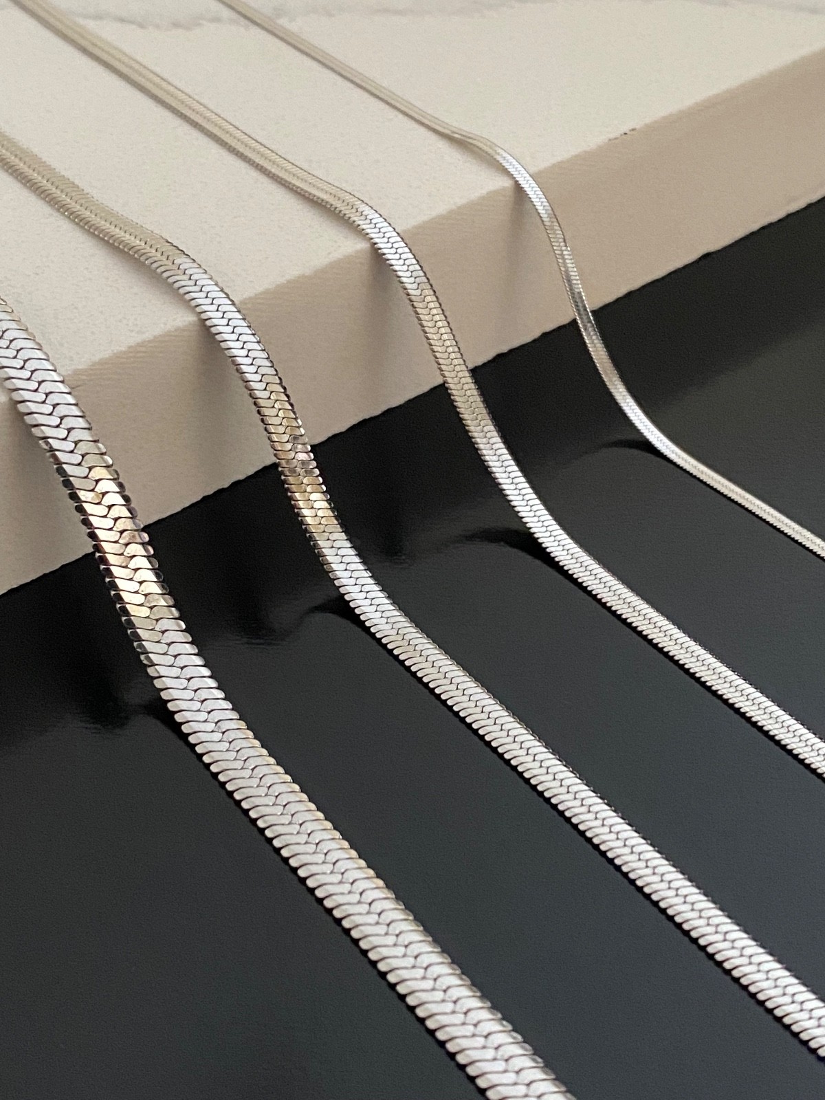 Stainless Steel Silver Color Herringbone Chain Necklace