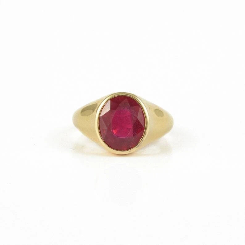 7Ct Natural Red Ruby Gemstone Solitaire Statement 14K Gold Plated Silver Ring