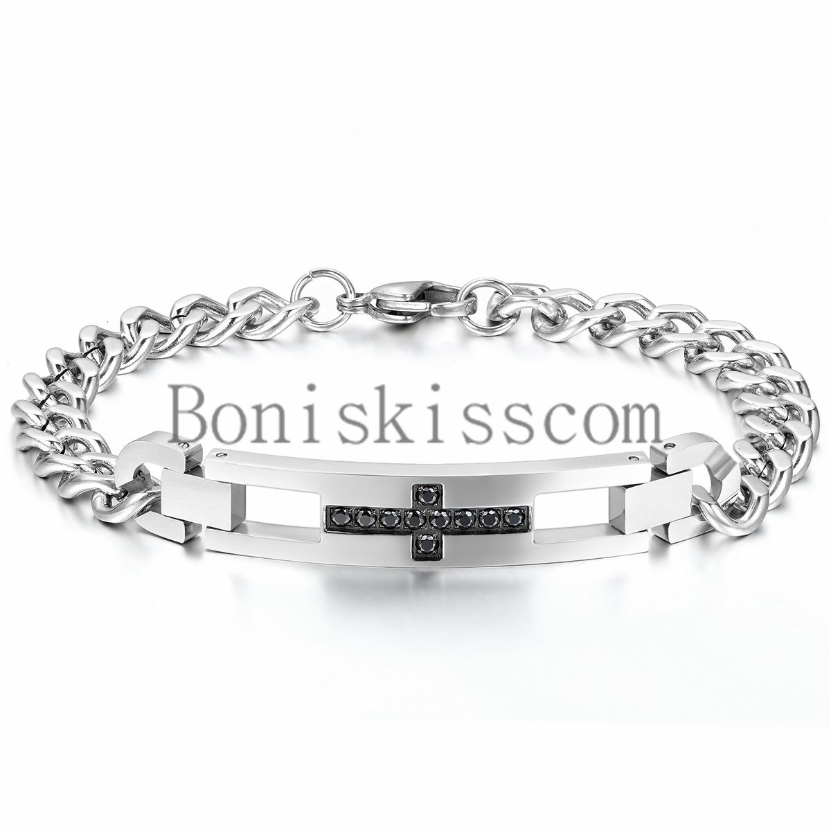 Classic Cross Charm Stainless Steel Cuban Curb Chain Men Women Couple Bracelet