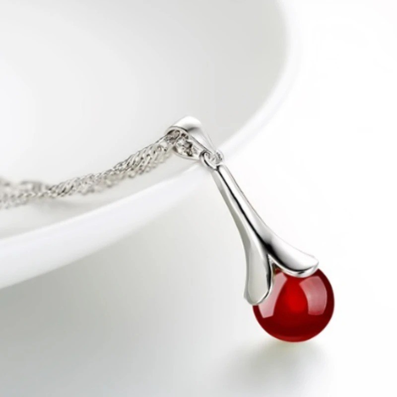 Minimalist Black Red Agate Pendant Necklace – Elegant Alloy Jewelry Gift for Her