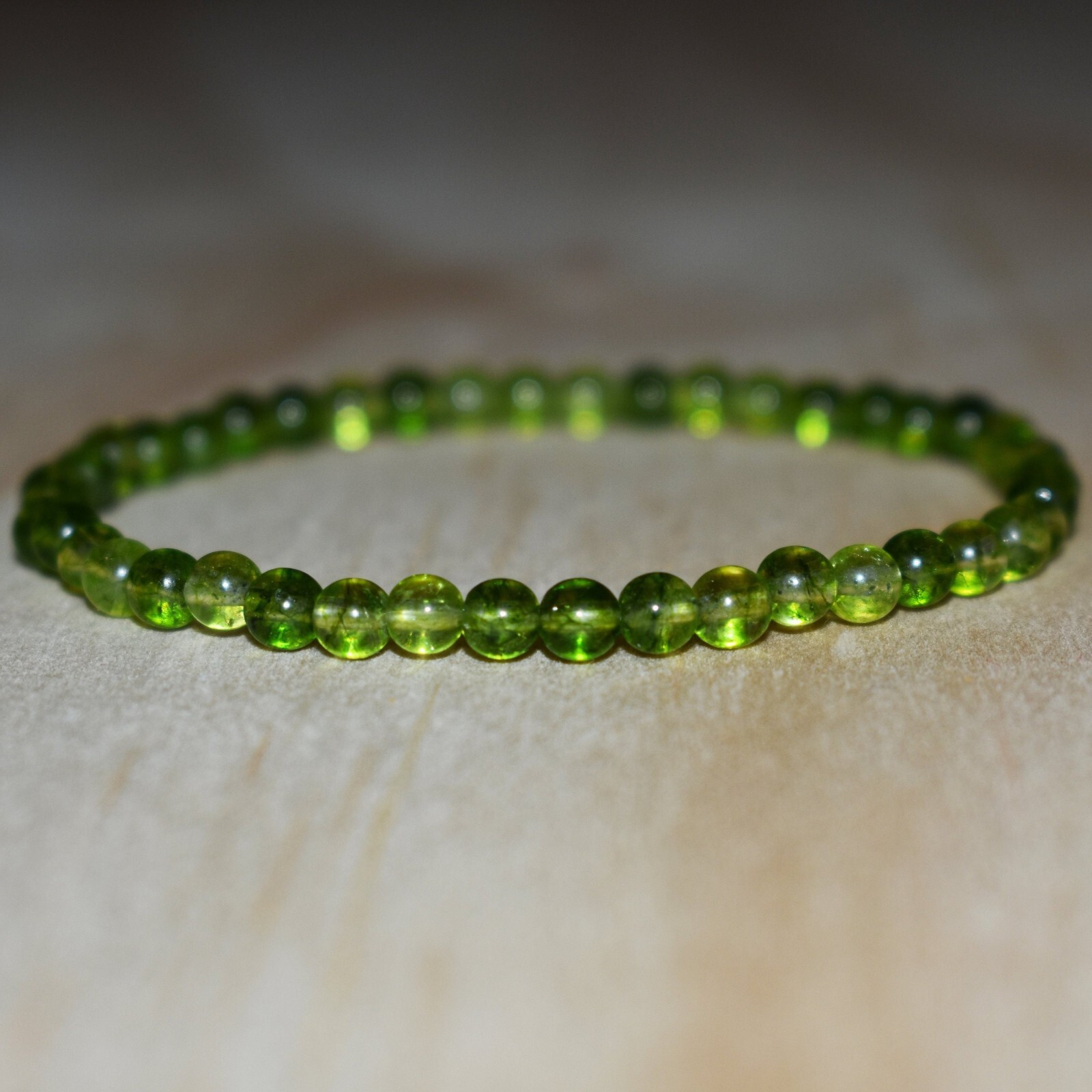 Natural Peridot Stone Beads Dainty Bracelet 4mm Green Healing Gemstone Bracelet