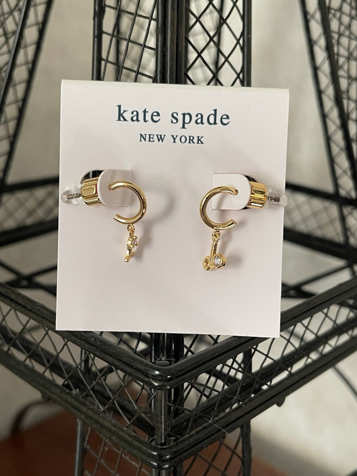 Kate Spade Say Yes I Do Clear Huggie Earrings Gold With Bag Fast-ship!