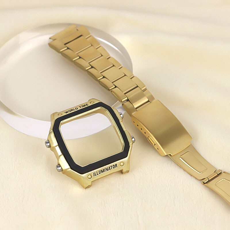 Metal Watch Strap + Modified Stainless Steel Case Cover For Casio AE1200