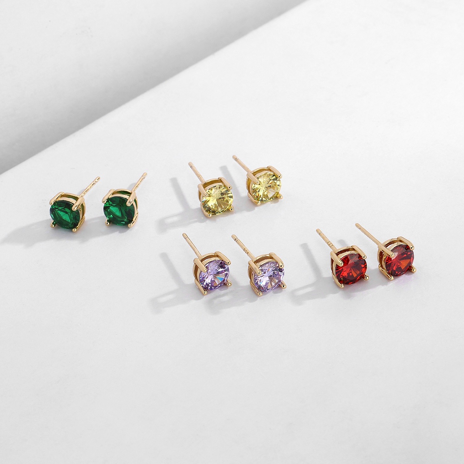 Buyless Fashion 14K Gold Plated Birthstone simulated Earring Sterling Silver 6MM