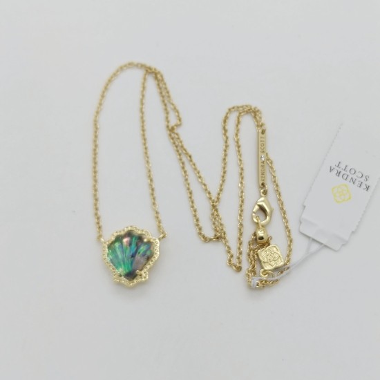 New Kendra Scott Brynne Gold Short Pendant Necklace In Abalone Shell