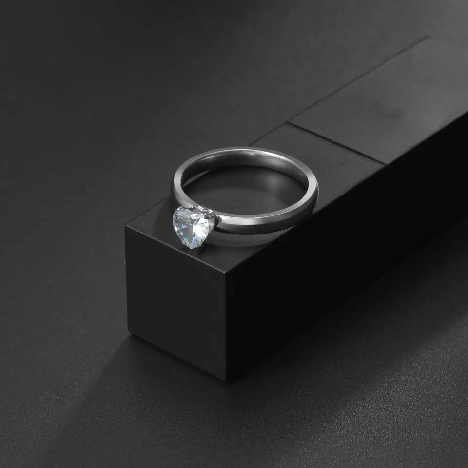 Gold Silver Color Crystal Geometric Simple Heart Ring For Women Girl Female Cute