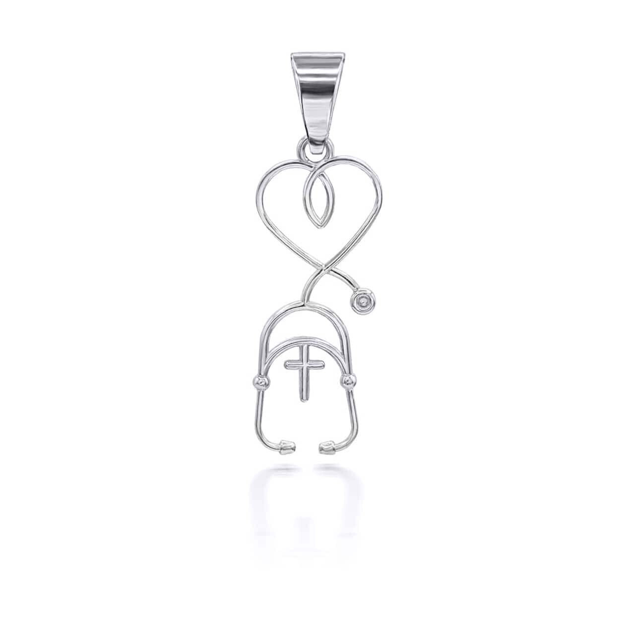 Gold Cross Stethoscope Pendant Necklace (Available in Yellow/Rose/White Gold)